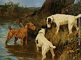Arthur Wardle Canvas Paintings - Three Terriers on the Scent